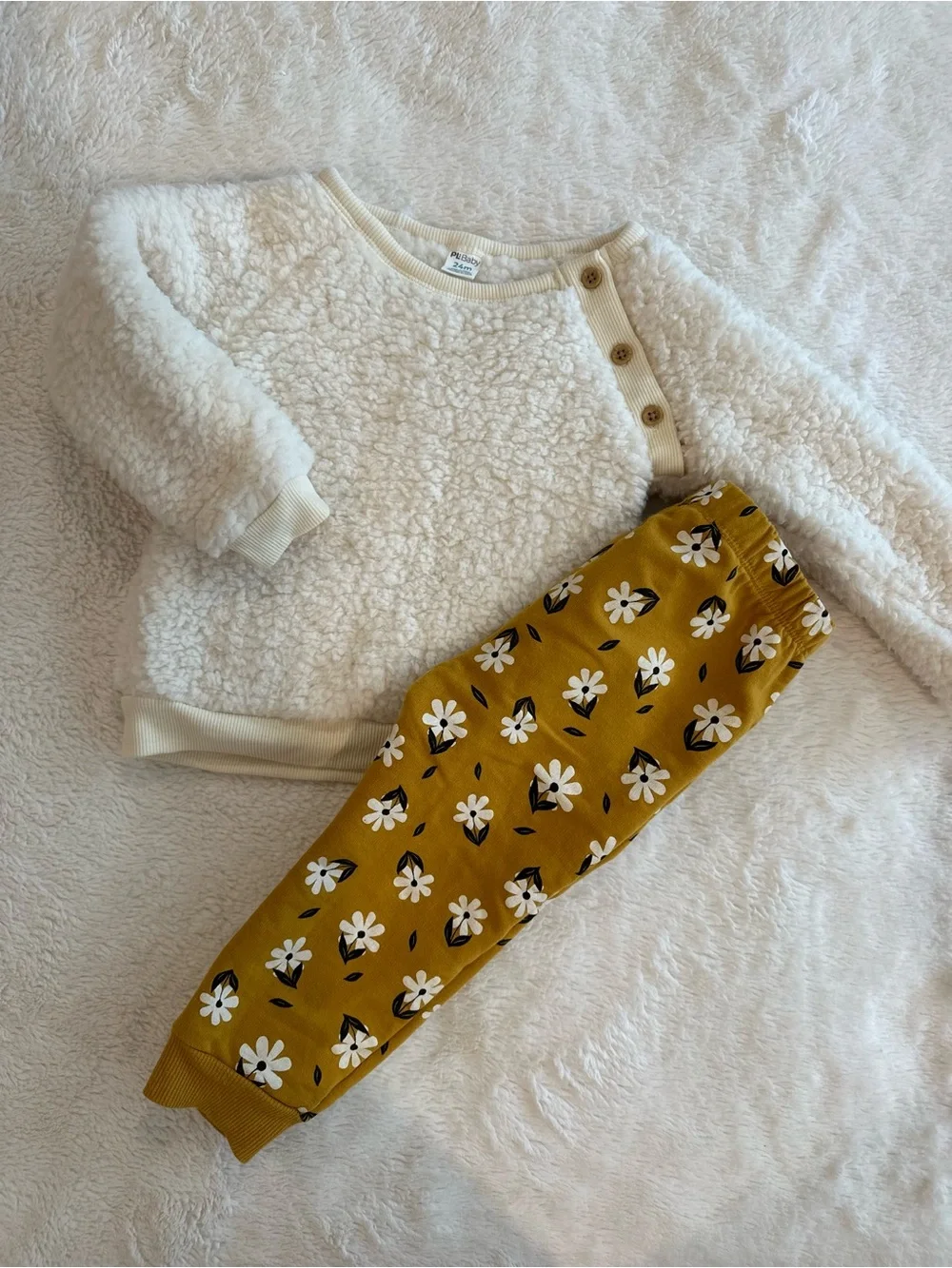 Cozy Cream Sherpa Top & Mustard Floral Jogger Set - Kids Matching Set